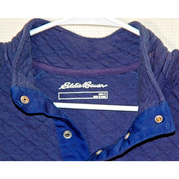 Eddie Bauer Mens Size L Blue Quilted Mock Neck Henley Pullover Sweater Jacket - Picture 6 of 6
